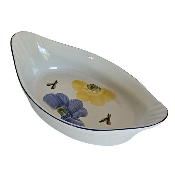 Maxam Italian Daisy Augratin Casserole Bowls 10.7" double portion Portugal set/2 - Picture 3 of 11